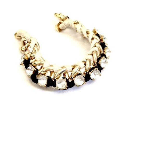 Banana Republic  Black Braided Crystal Link Lobster Bracelet NWT 38 - Picture 2 of 5